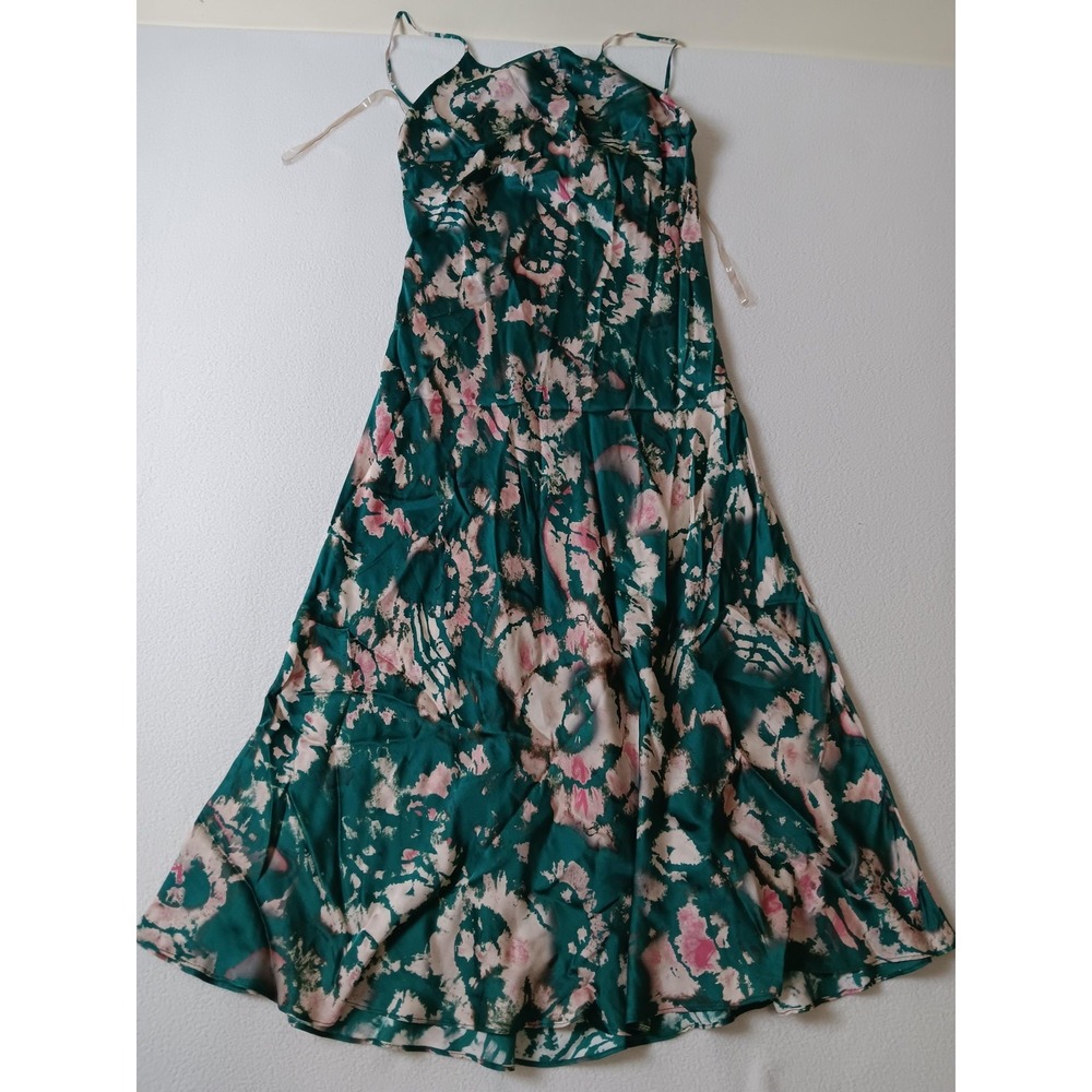 Fame And Partners Slip Dress Womens US 8 Green Floral Satin Strappy Maxi - Picture 3 of 7